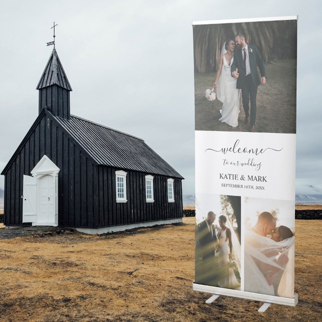 Welcome To Our Wedding 3 Photo Script Retractable Banner (Welcome To Our Wedding 3 Photo Script Retractable Banner)
