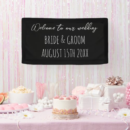 Welcome to our wedding black and white handwriting banner