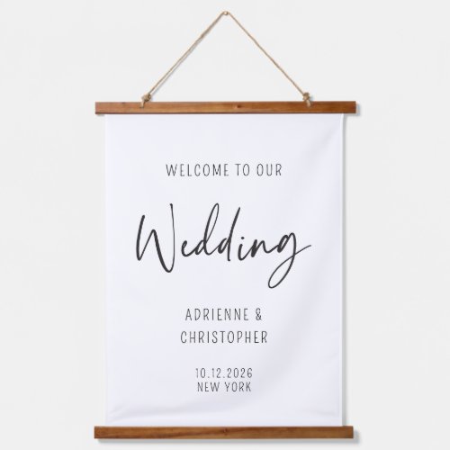 Welcome To Our Wedding Black Calligraphy Hanging Tapestry