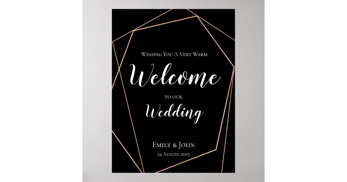 Welcome to our Wedding Black Gold Geometric Poster | Zazzle