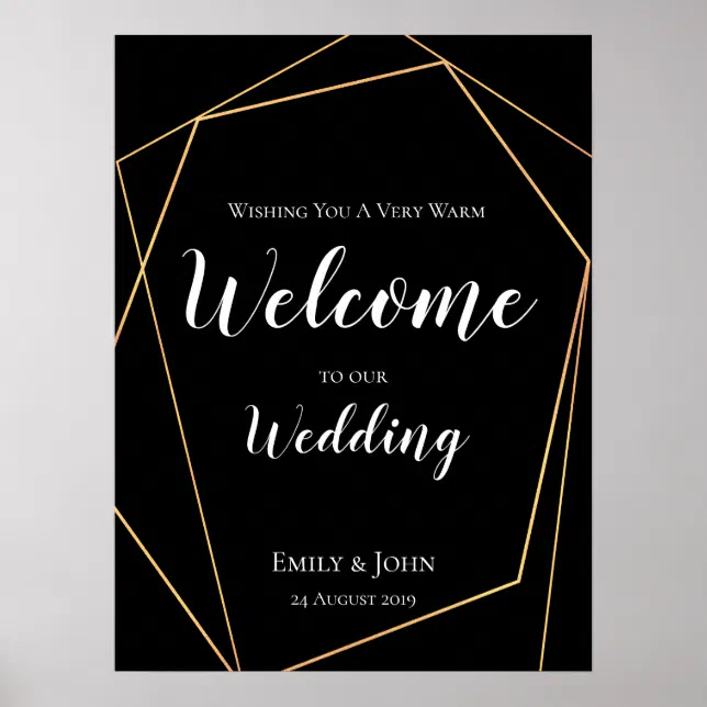 Welcome to our Wedding Black Gold Geometric Poster | Zazzle