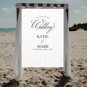 Welcome To Our Wedding Calligraphy Fabric Sign  Tablecloth
