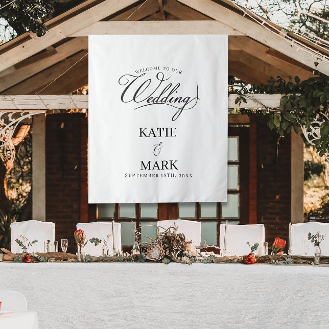 Welcome To Our Wedding Calligraphy Fabric Sign  Tapestry (Welcome To Our Wedding Calligraphy Fabric Sign Tapestry)