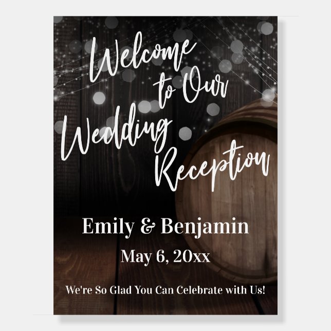 Welcome to Our Wedding Celebration Barrel & Lights Foam Board (Front)