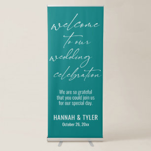 Welcome to Our Wedding Celebration Teal Retractable Banner