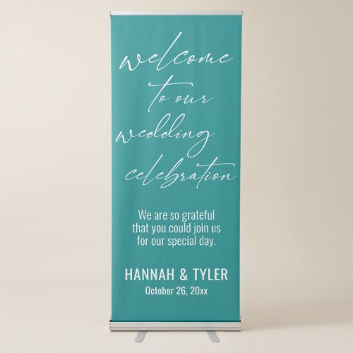 Welcome to Our Wedding Celebration Teal Retractable Banner