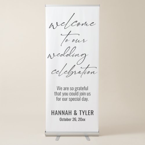 Welcome to Our Wedding Celebration White Retractable Banner