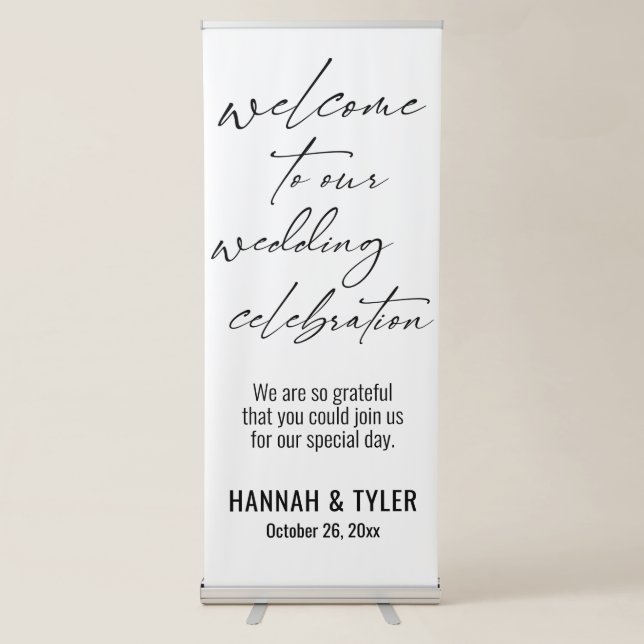 Welcome to Our Wedding Celebration White Retractable Banner (Front)