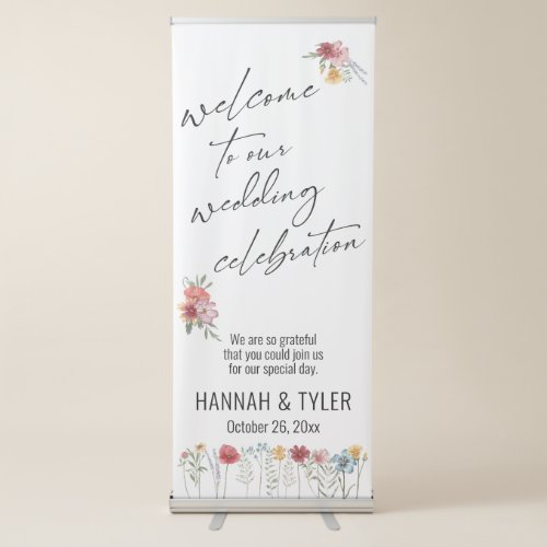Welcome to Our Wedding Celebration Wildflowers Retractable Banner