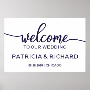 Welcome to our Wedding Chic Navy Blue 36x24 Sign