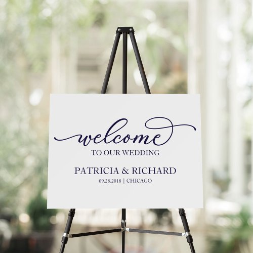 Welcome To Our Wedding Chic Navy Blue Script Sign