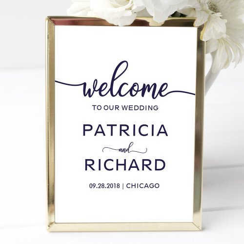 Welcome to our Wedding Chic Navy Blue Sign