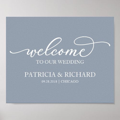 Welcome To Our Wedding Chic Script Dusty Blue Sign