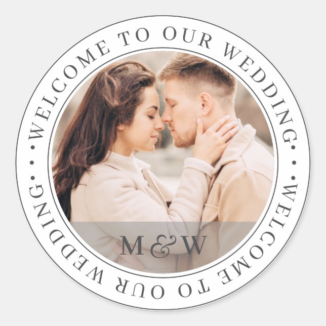 Welcome To Our Wedding Classic Custom Photo Round Sticker (Front)