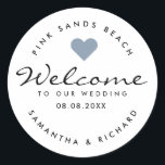Welcome To Our Wedding Destination Name  Classic Round Sticker<br><div class="desc">Welcome guests for your destination wedding with personalized gifts. The modern and stylish wedding welcome stickers lets you share your joy. Personalize with the location of your wedding, bride and groom names,  and wedding date.</div>