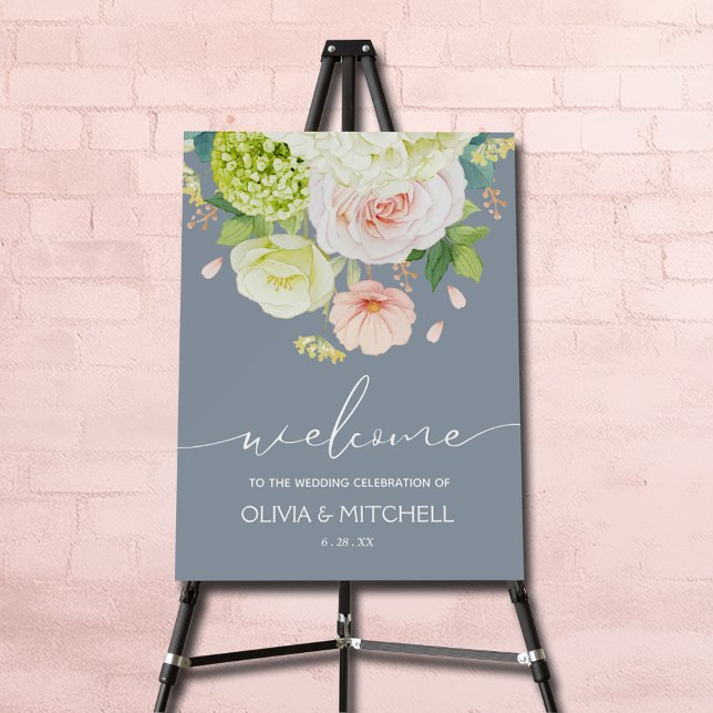 Welcome to Our Wedding Dusty Blue Foam Board (Floral Welcome to Our Wedding Dusty Blue Foam Board)