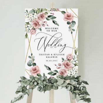 Welcome To Our Wedding Dusty Pink Geometric Sign by RusticWeddings at Zazzle