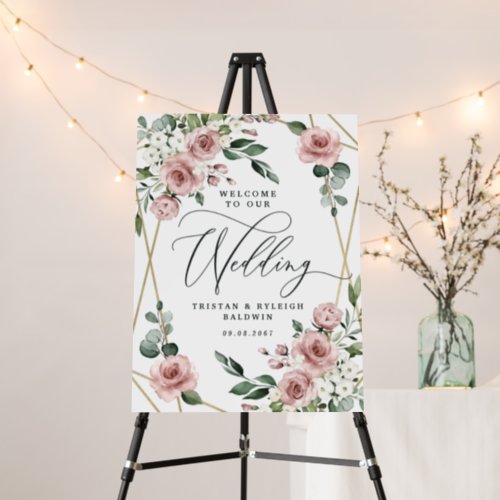 Welcome to Our Wedding Dusty Pink Geometric Sign