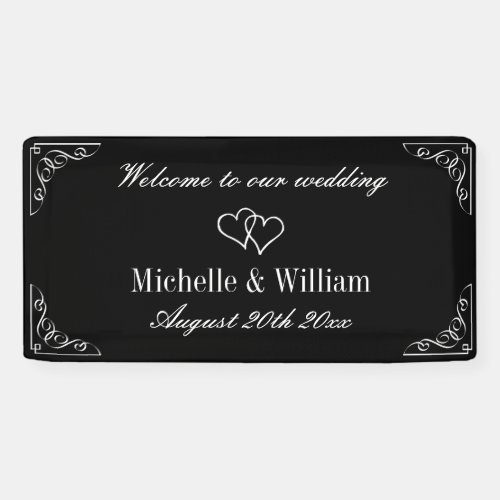 Welcome to our wedding elegant black and white banner
