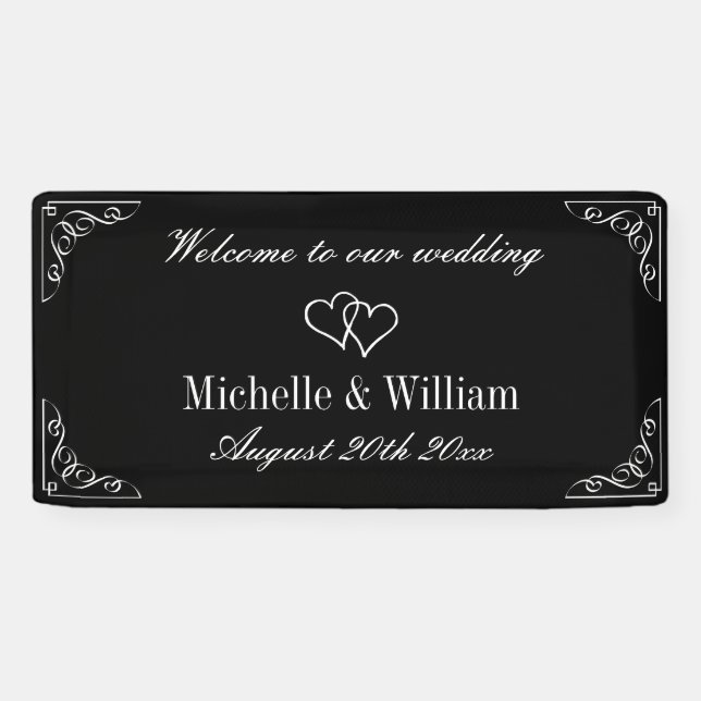 Welcome to our wedding elegant black and white banner (Horizontal)