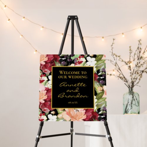 Welcome to our Wedding Elegant Black Gold Floral  Foam Board