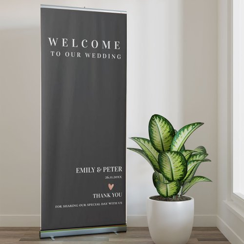 Welcome To Our Wedding  Elegant Black Minimalist  Retractable Banner