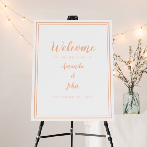 Welcome To Our Wedding Elegant Peach  White Chic Foam Board