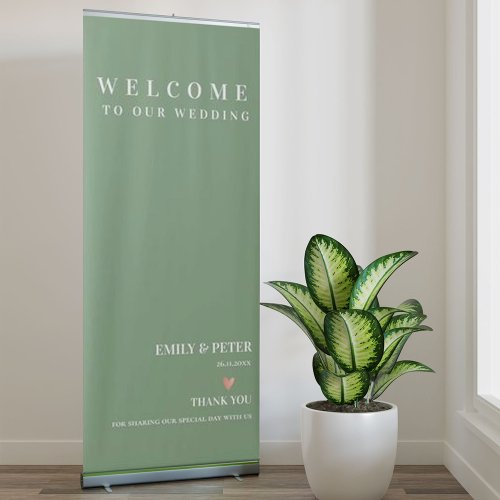 Welcome To Our Wedding  Elegant Sage Minimalist Retractable Banner