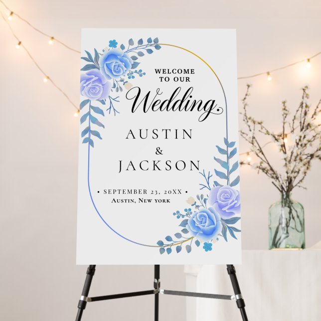 Welcome to Our Wedding Floral Gold Geometric Sign (In Situ (Stand))