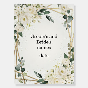 Welcome to Our Wedding Floral Gold Geometric Sign