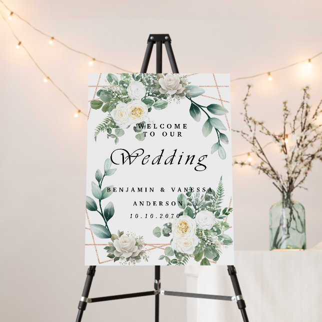 Welcome to Our Wedding Floral Gold Geometric Sign (In Situ (Stand))