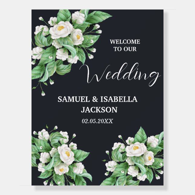 Welcome to Our Wedding Floral Gold Geometric Sign (Front)
