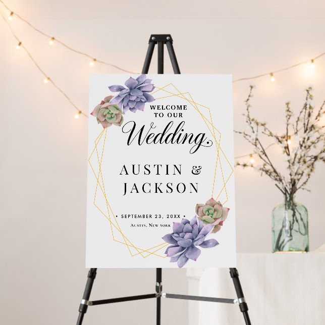 Welcome to Our Wedding Floral Gold Geometric Sign (In Situ (Stand))