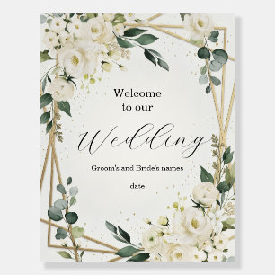 Welcome to Our Wedding Floral Gold Geometric Sign