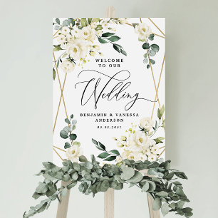 Welcome to Our Wedding Floral Gold Geometric Sign