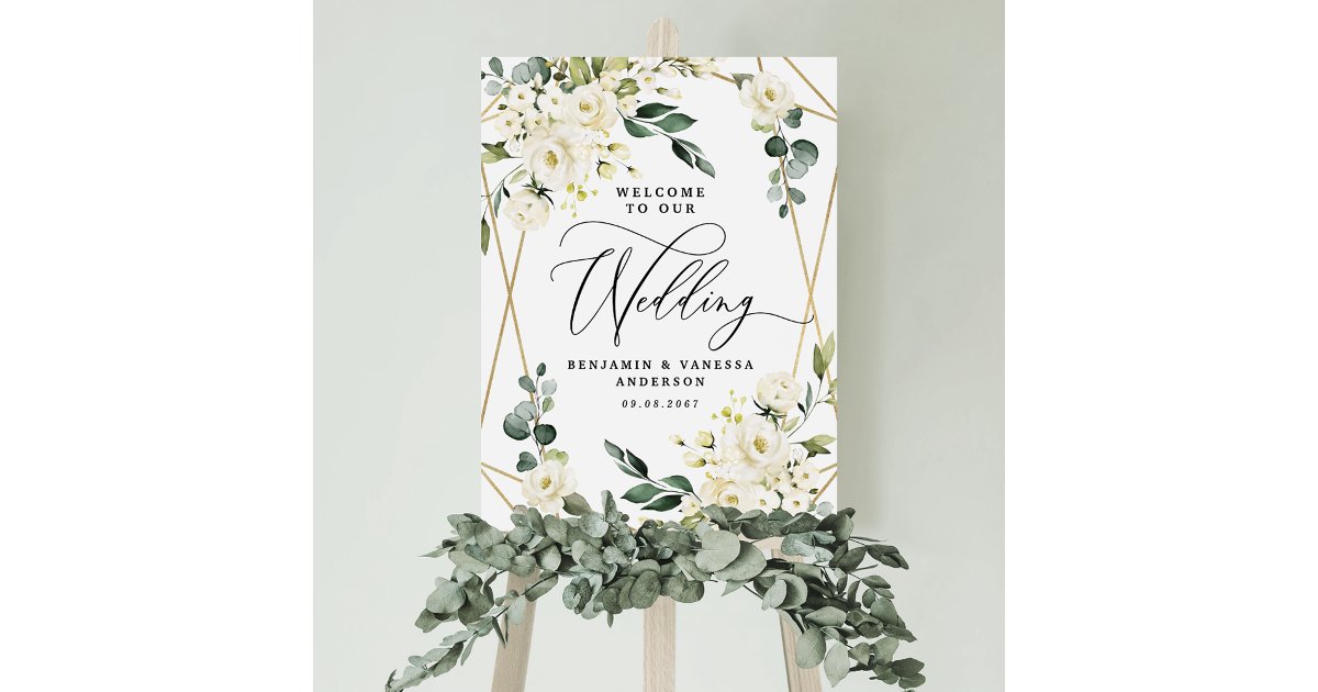 Welcome to Our Wedding Floral Gold Geometric Sign | Zazzle