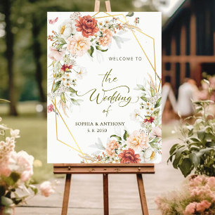 Welcome to Our Wedding Foliage Gold Geometric Sign