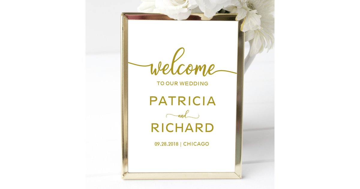 Welcome to our Wedding | Gold Calligraphy Sign | Zazzle