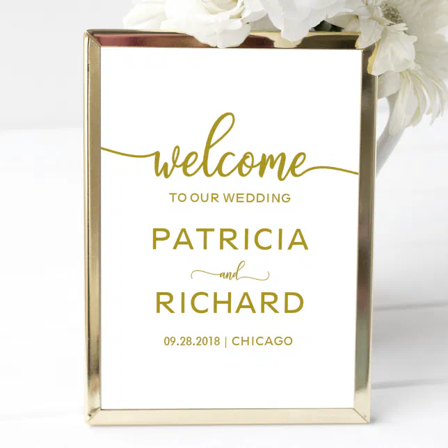 Welcome to our Wedding | Gold Calligraphy Sign | Zazzle