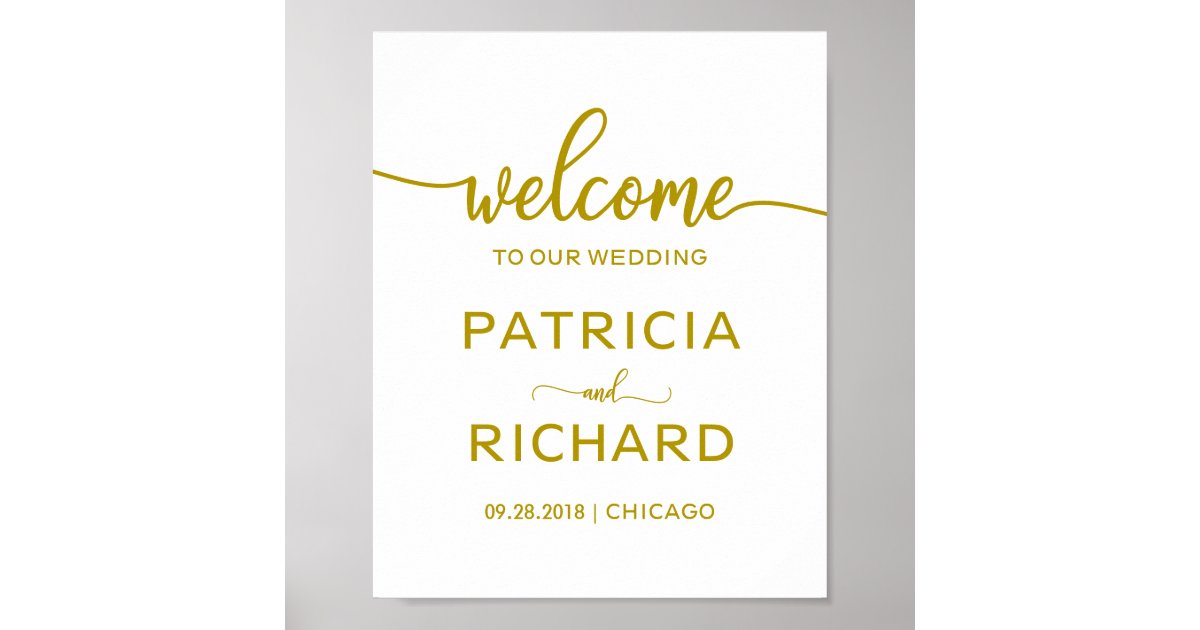 Welcome to our Wedding | Gold Calligraphy Sign | Zazzle