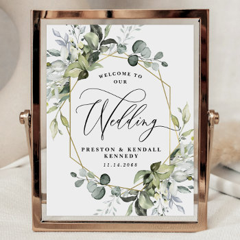 Welcome To Our Wedding Greenery Eucalyptus Sign by RusticWeddings at Zazzle