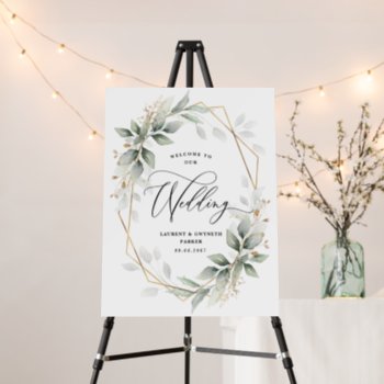 Welcome To Our Wedding Greenery Geometric Sign by RusticWeddings at Zazzle