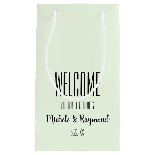 Welcome to Our Wedding MINT GREEN Gift Bags SMALL (Front)