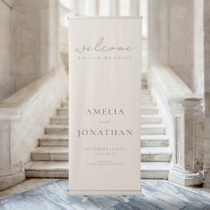 Welcome To Our Wedding Modern Champagne Minimal Retractable Banner