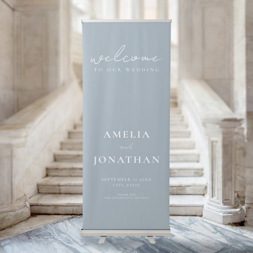 Welcome To Our Wedding Modern Dusty Blue Minimal Retractable Banner