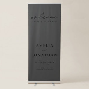 Welcome To Our Wedding Modern Matte Black Minimal Retractable Banner