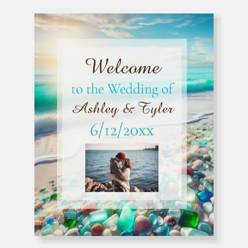 Welcome to Our Wedding  Ocean Waves and Sea Glass Foam Board