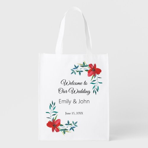 Welcome to Our Wedding Personalized Floral Grocery Bag