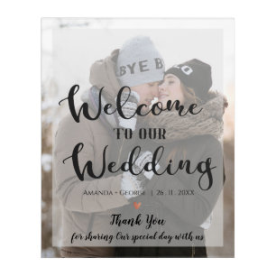 Welcome to Our Wedding Photo Modern Script Acrylic Print