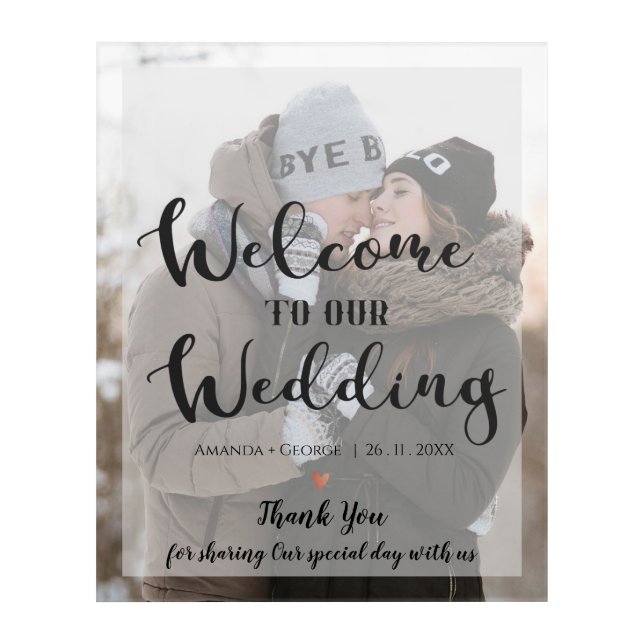 Welcome to Our Wedding Photo Modern Script Acrylic Print (Front)